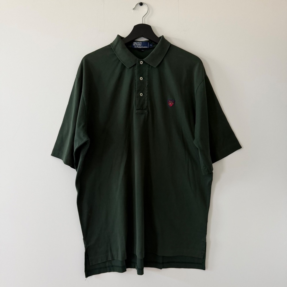 Polo Ralph Lauren Mens Green Short Sleeve Plaid Shield Crest Polo Shirt Large